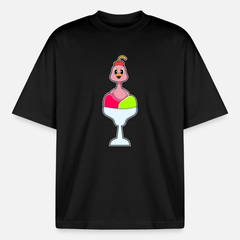 Flamingo Eiscreme Kirsche - Boxy Heavyweight Unisex Organic T-Shirt von Stanley/Stella - Schwarz