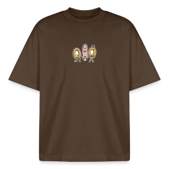 Demande en mariage bagues de mariage fiançailles - T-shirt unisexe boxy épais biologique Stanley/Stella - marron foncé - Devant - AI Model Male 185 light (185cm) & AI Model Female 172 dark (172cm)