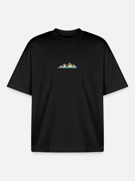 Pastel Rainbow Mountain Ridge - Boxy Heavyweight Unisex Organic T-Shirt by Stanley/Stella - black