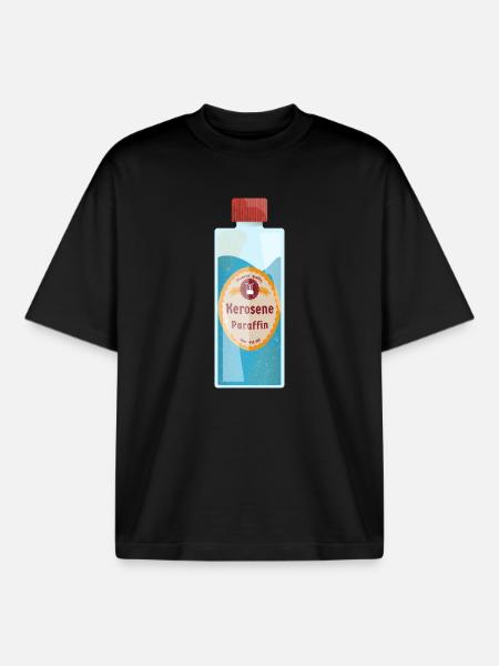 Vintage Kerosene Parafin Bottle Label - Boxy Heavyweight Unisex Organic T-Shirt by Stanley/Stella - black