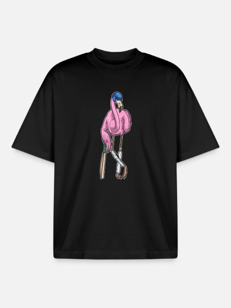 Flamingo Cricket Cricket Bat - Boxy Heavyweight Unisex Organic T-Shirt by Stanley/Stella - black