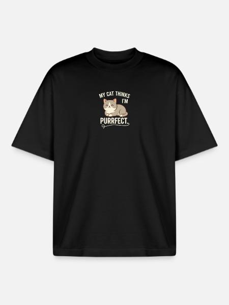 Purrrfect Cat Thinks I'm purrfect - Boxy Heavyweight Unisex Organic T-Shirt by Stanley/Stella - black