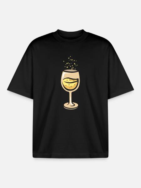 Sektglas Party Feier Illustration - Boxy Heavyweight Unisex Organic T-Shirt by Stanley/Stella - black