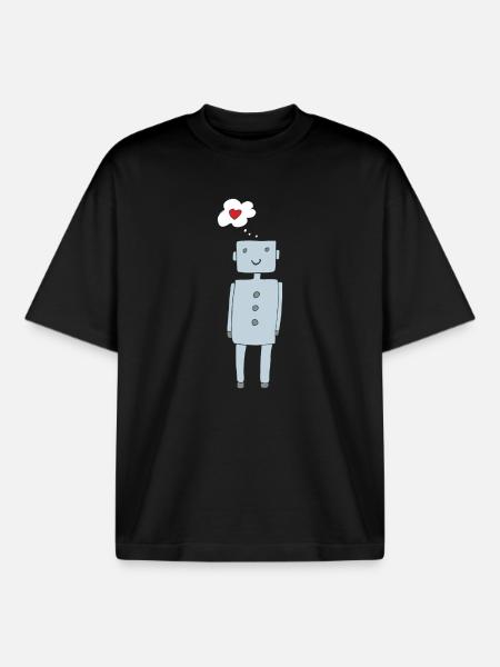 Futuristic Heart's Desire Cartoon - Boxy Heavyweight Unisex Organic T-Shirt by Stanley/Stella - black
