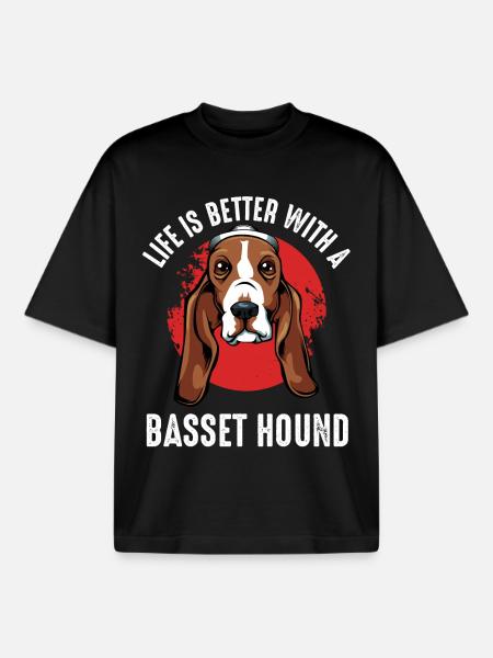 Life is better with the Basset Hound - Boxy Heavyweight Unisex Organic T-Shirt by Stanley/Stella - black