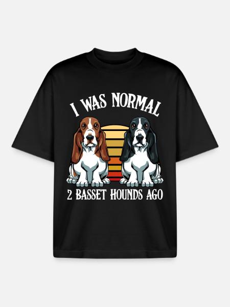 I Was Normal 2 Basset Hounds AGO - Boxy Heavyweight Unisex Organic T-Shirt by Stanley/Stella - black