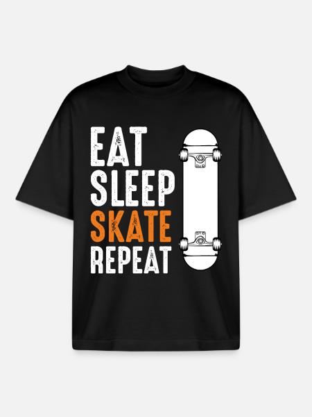 Eat Sleep Skate Repeat - Boxy Heavyweight Unisex Organic T-Shirt by Stanley/Stella - black