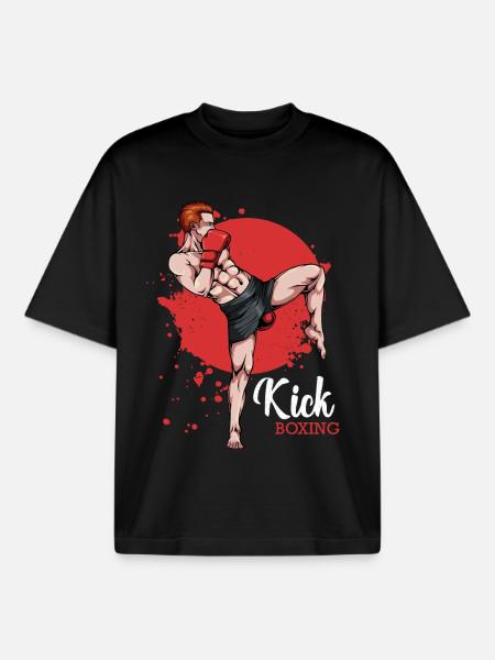 Kickboxer in Red Background - Boxy Heavyweight Unisex Organic T-Shirt by Stanley/Stella - black