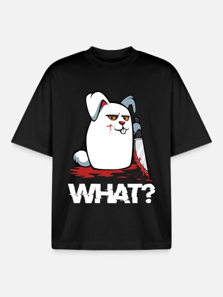 Quoi ? Le Lapin Sanglant avec un Couteau. - T-shirt unisexe boxy épais biologique Stanley/Stella - noir