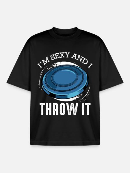 Frisbee Spruch I’m Sexy and I Throw It - Boxy Heavyweight Unisex Organic T-Shirt by Stanley/Stella - black
