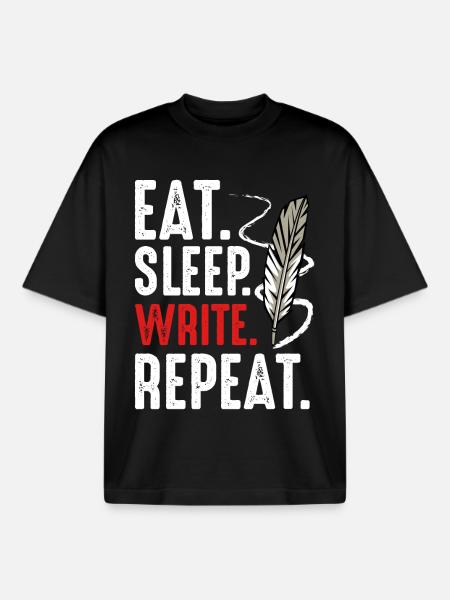 Eat Sleep Write Repeat Writing Motivation - Boxy Heavyweight Unisex Organic T-Shirt by Stanley/Stella - black