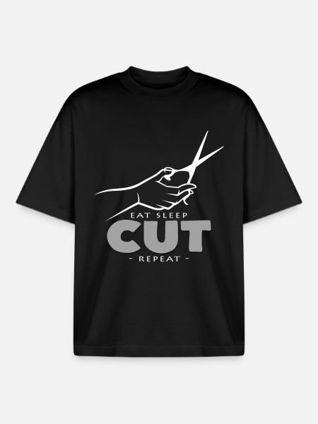 Coupe de sommeil – Motif coiffeur - T-shirt unisexe boxy épais biologique Stanley/Stella - noir