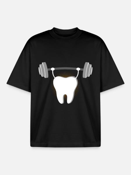 Tandkracht gewichthefmotief - Unisex boxy heavyweight biologisch T-shirt Stanley/Stella - zwart