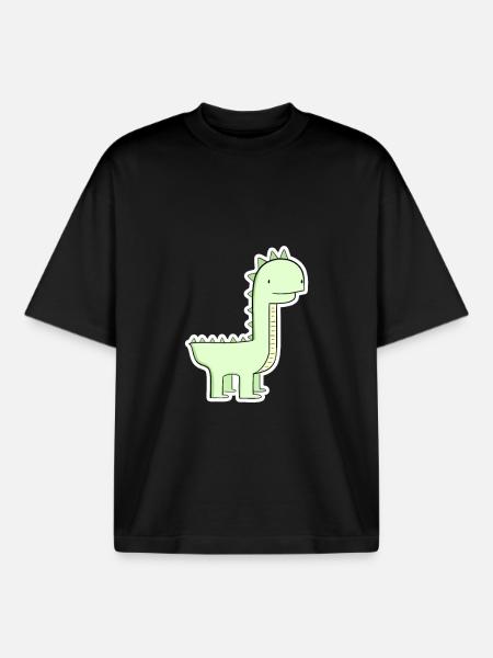 Pastel Green Dino Cartoon - Boxy Heavyweight Unisex Organic T-Shirt by Stanley/Stella - black