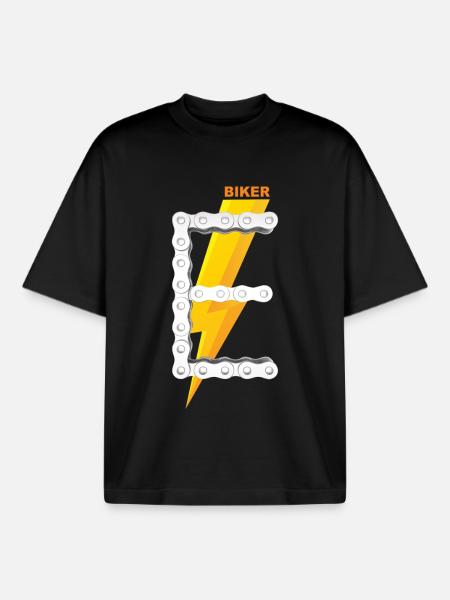 E-Biker Shirt Gift Icon Logo - Boxy Heavyweight Unisex Organic T-Shirt by Stanley/Stella - black