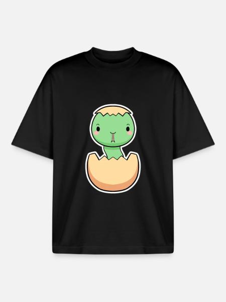 Small dinosaur made of egg - Boxy Heavyweight Unisex Organic T-Shirt by Stanley/Stella - black