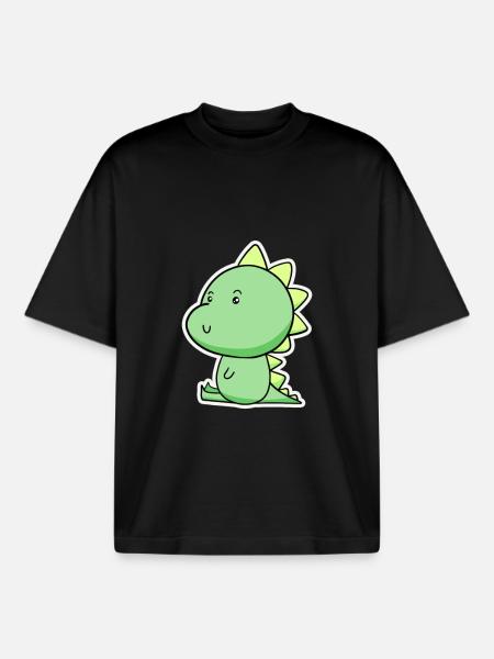 Cheerful Dino Cartoon Green - Boxy Heavyweight Unisex Organic T-Shirt by Stanley/Stella - black