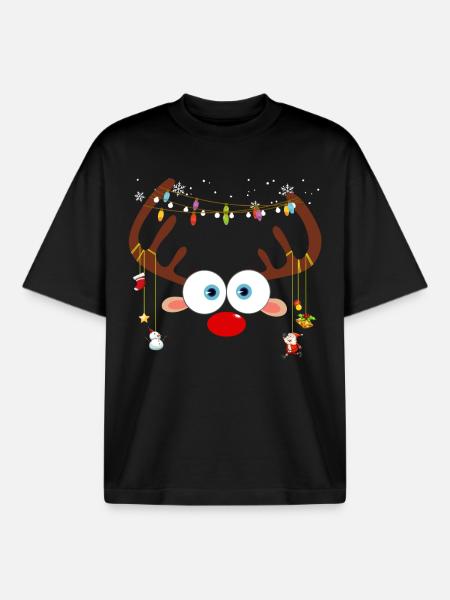 Reindeer Christmas - Boxy Heavyweight Unisex Organic T-Shirt by Stanley/Stella - black