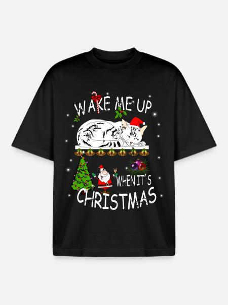 Happy Holidays with cat - Boxy Heavyweight Unisex Organic T-Shirt by Stanley/Stella - black