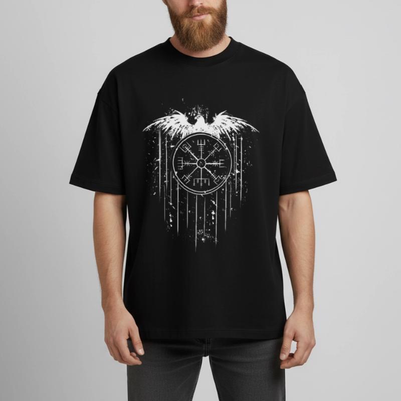 Vegvisir Runic Compass - Eagle Celts Vikings T-shirt unisexe boxy épais biologique Stanley/Stella