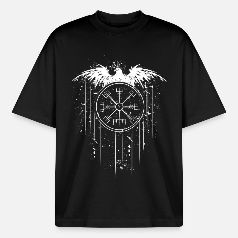 Vegvisir Runic Compass - Eagle Celts Vikings - T-shirt unisex boxy ciężki organiczny Stanley/Stella - czarny