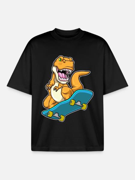 Dinosaur Skater Skateboard - Boxy Heavyweight Unisex Organic T-Shirt by Stanley/Stella - black