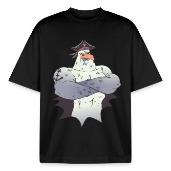 Piraten Möwe Meer Hafen Kapitän Seefahrt Schiff - Boxy Heavyweight Unisex Organic T-Shirt von Stanley/Stella - Schwarz - Vorne - AI Model Male 185 light (185cm) & AI Model Female 172 dark (172cm)