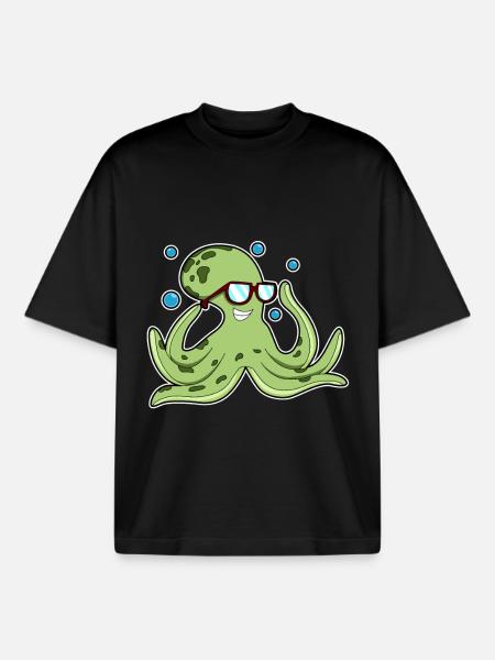 Krake Brille - Boxy Heavyweight Unisex Organic T-Shirt von Stanley/Stella - Schwarz