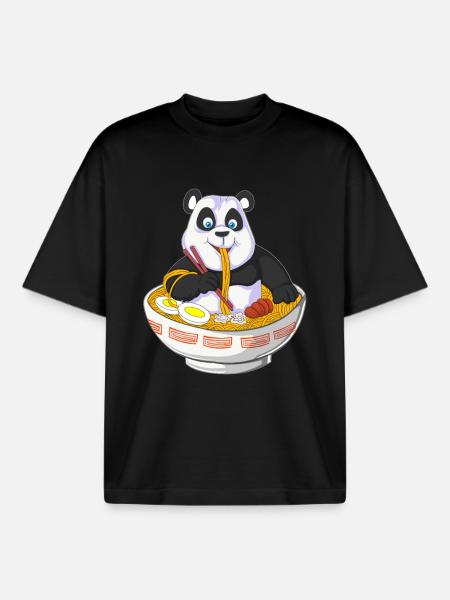 anime panda eating ramen - Boxy Heavyweight Unisex Organic T-Shirt by Stanley/Stella - black