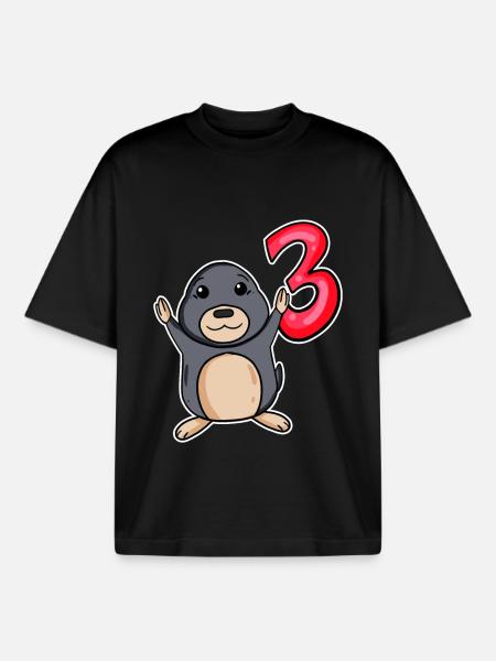 3 Years Kids Birthday Gift - Boxy Heavyweight Unisex Organic T-Shirt by Stanley/Stella - black