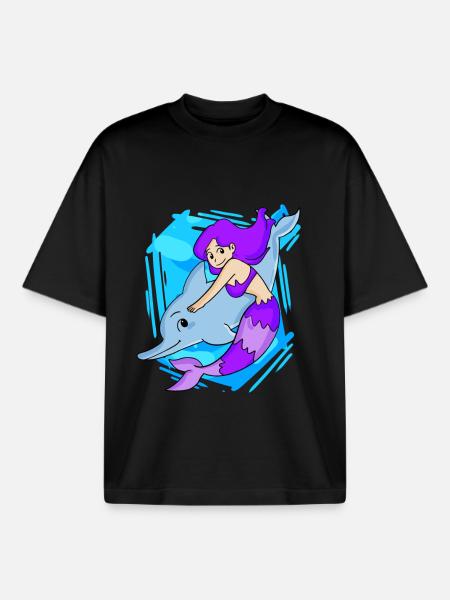 Meerjungfrau mit Delfin - Boxy Heavyweight Unisex Organic T-Shirt von Stanley/Stella - Schwarz