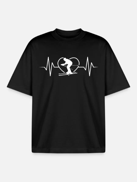 Ski heartbeat - Boxy Heavyweight Unisex Organic T-Shirt by Stanley/Stella - black