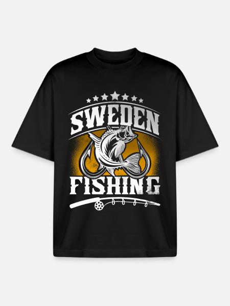 Sweden Fishing Angler - Boxy Heavyweight Unisex Organic T-Shirt by Stanley/Stella - black