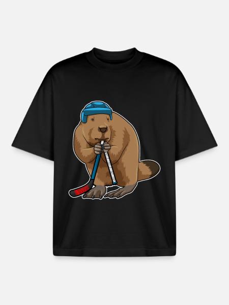 Biber Eishockey Eishockeyschläger - Boxy Heavyweight Unisex Organic T-Shirt by Stanley/Stella - black