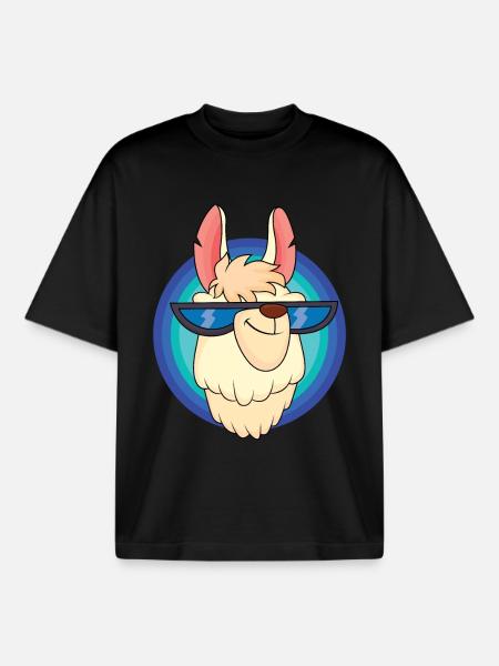 Cool llama with cool glasses - Boxy Heavyweight Unisex Organic T-Shirt by Stanley/Stella - black