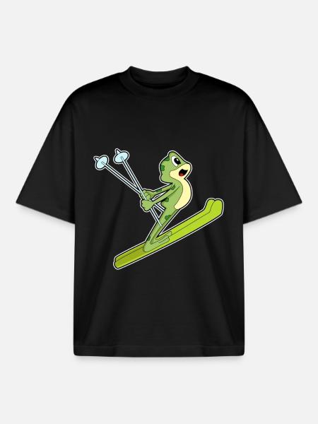 Frog Ski Jumper Ski - Boxy Heavyweight Unisex Organic T-Shirt by Stanley/Stella - black