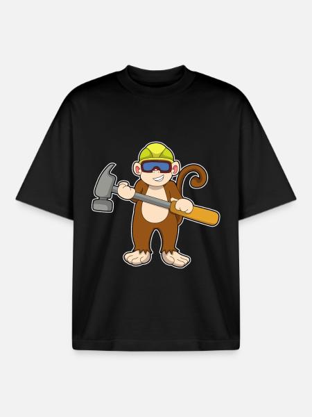 Monkey Craftsman Hammer Craft - Boxy Heavyweight Unisex Organic T-Shirt by Stanley/Stella - black