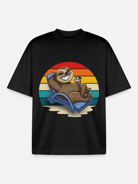 Sloth Holiday Holidaymakers Chilling - Boxy Heavyweight Unisex Organic T-Shirt by Stanley/Stella - black
