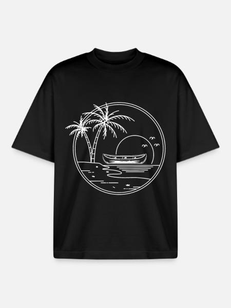 Canoe Canoeists Canoeing Motif Sunset - Boxy Heavyweight Unisex Organic T-Shirt by Stanley/Stella - black