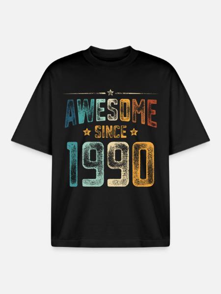 1990 Naissance Année de naissance - T-shirt unisexe boxy épais biologique Stanley/Stella - noir