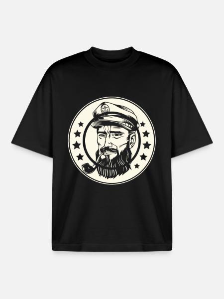 Captain Sailing Sailor Sailboat - Boxy Heavyweight Unisex Organic T-Shirt by Stanley/Stella - black