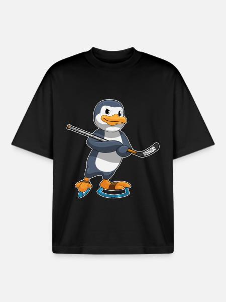 Pinguin Eishockey Eishockeyschläger - Boxy Heavyweight Unisex Organic T-Shirt by Stanley/Stella - black