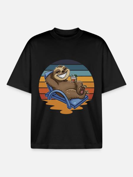 Faultier Urlauber Urlaub - Boxy Heavyweight Unisex Organic T-Shirt von Stanley/Stella - Schwarz