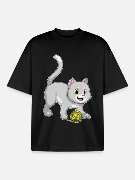 Cat Yarn Ball - Boxy Heavyweight Unisex Organic T-Shirt by Stanley/Stella - black