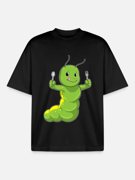 Caterpillar Cutlery Cooking Kitchen - Boxy Heavyweight Unisex Organic T-Shirt by Stanley/Stella - black