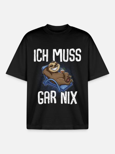 Ich Muss Gar Nix Faultier - Boxy Heavyweight Unisex Organic T-Shirt von Stanley/Stella - Schwarz