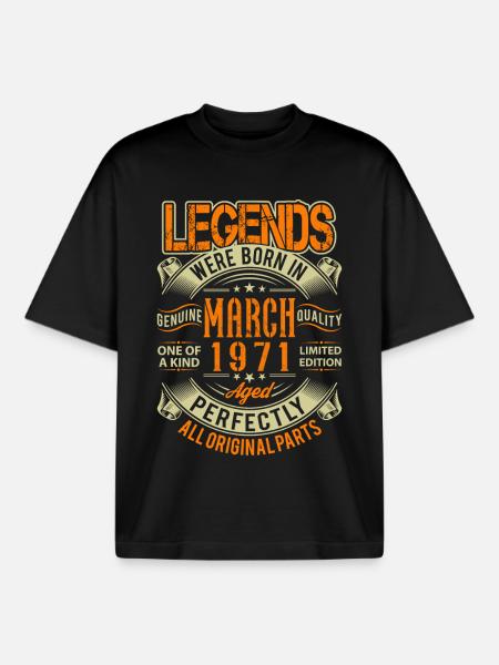 1971 March Birthday Legend - Boxy Heavyweight Unisex Organic T-Shirt by Stanley/Stella - black