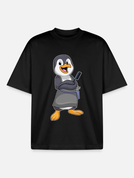 Peigne de coiffeur Pingouin - T-shirt unisexe boxy épais biologique Stanley/Stella - noir