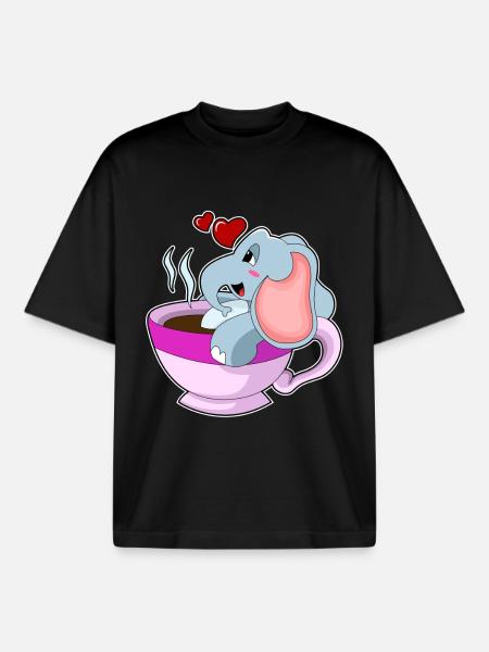 Elephant Coffee Mug - Boxy Heavyweight Unisex Organic T-Shirt by Stanley/Stella - black