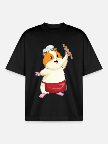 Hamster Bäcker Nudelholz Backen - Boxy Heavyweight Unisex Organic T-Shirt von Stanley/Stella - Schwarz